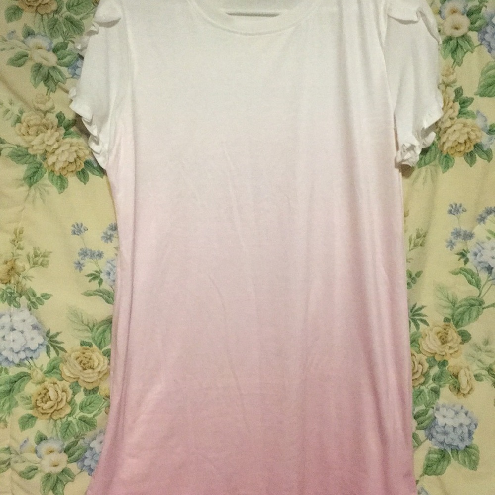Light pink t shirt dress with ruffle sleeves